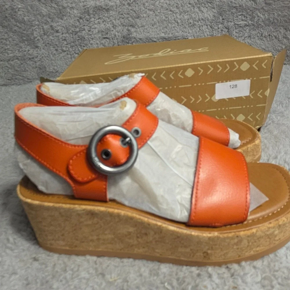 Zodiac Glory Rust‎ Orange Cork Platform Wedge Sandals Womens 11 M NEW